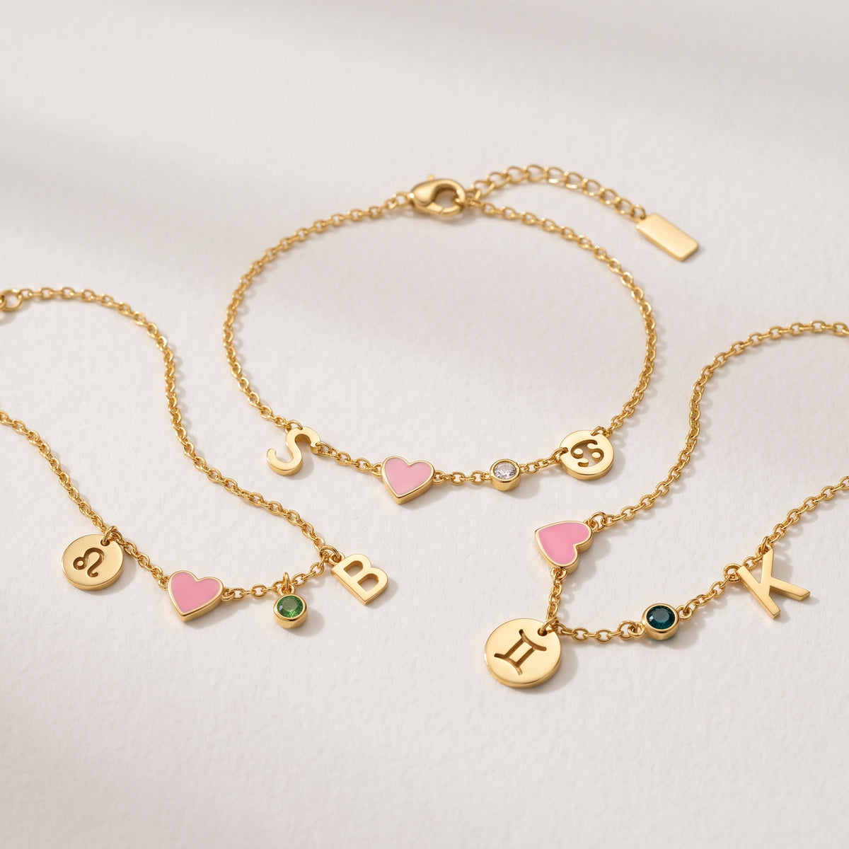 Custom Charms Bracelet with Birthstone & Initial
