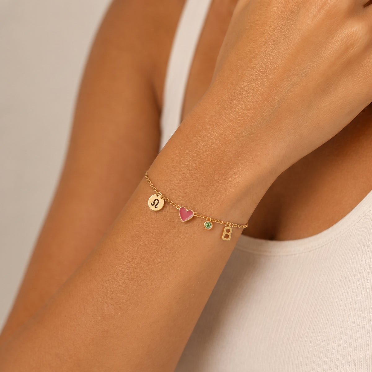 Custom Charms Bracelet with Birthstone & Initial