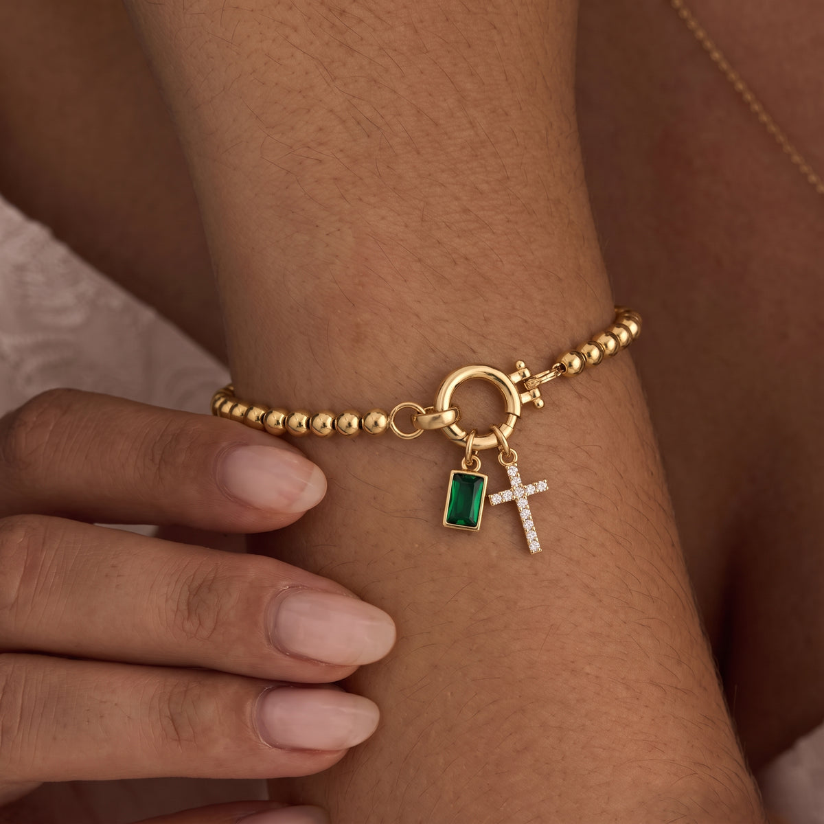 Birthstone Cross Charm Bracelet