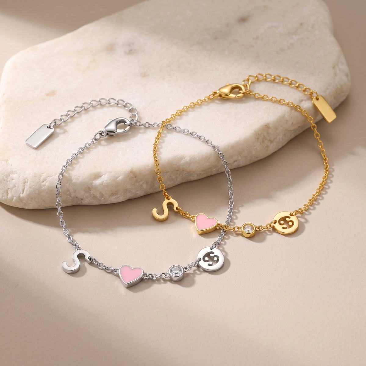 Custom Charms Bracelet with Birthstone & Initial