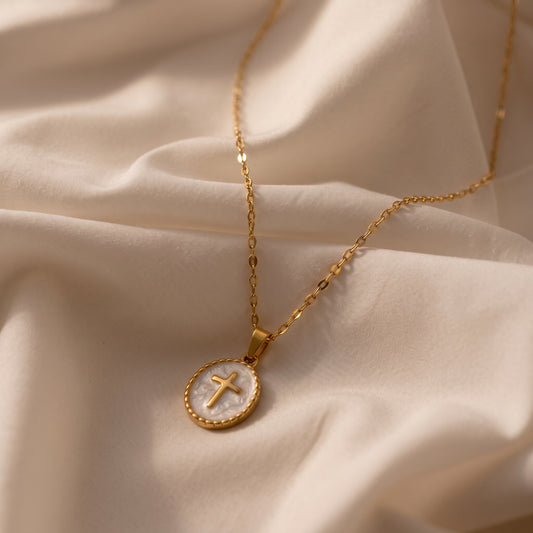 Pastel Oval Cross Necklace