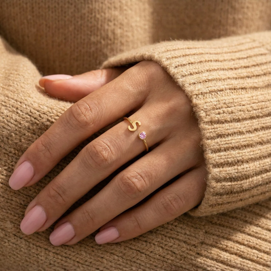 Adjustable Initial  & Birthstone Ring