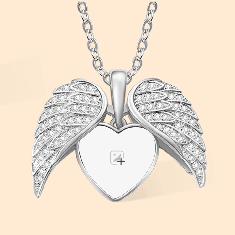 Custom Angel Wings Heart Photo Necklace